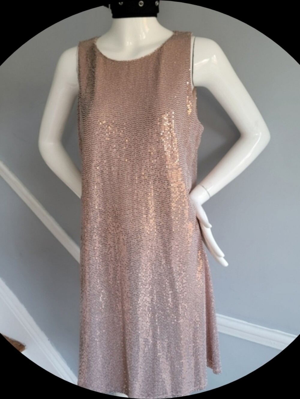 Sequined Sleeveless Shift Dress -Blush Vince Camuto Rose Gold Sequin Mini Dress